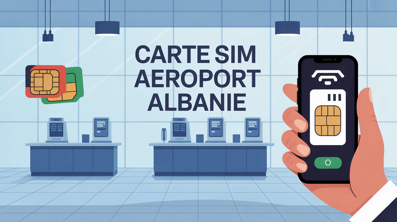 acheter carte sim albanie aéroport illustration terminal telecom