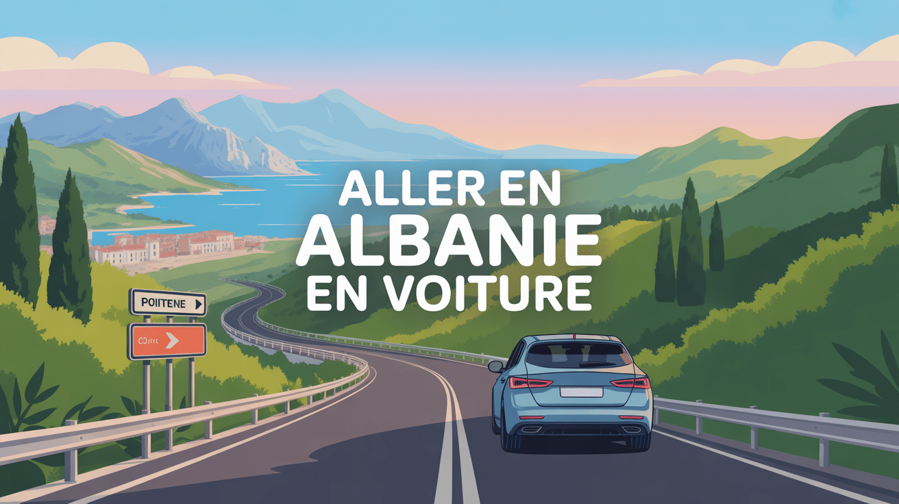 Vue d'une voiture sur route vers l'Albanie