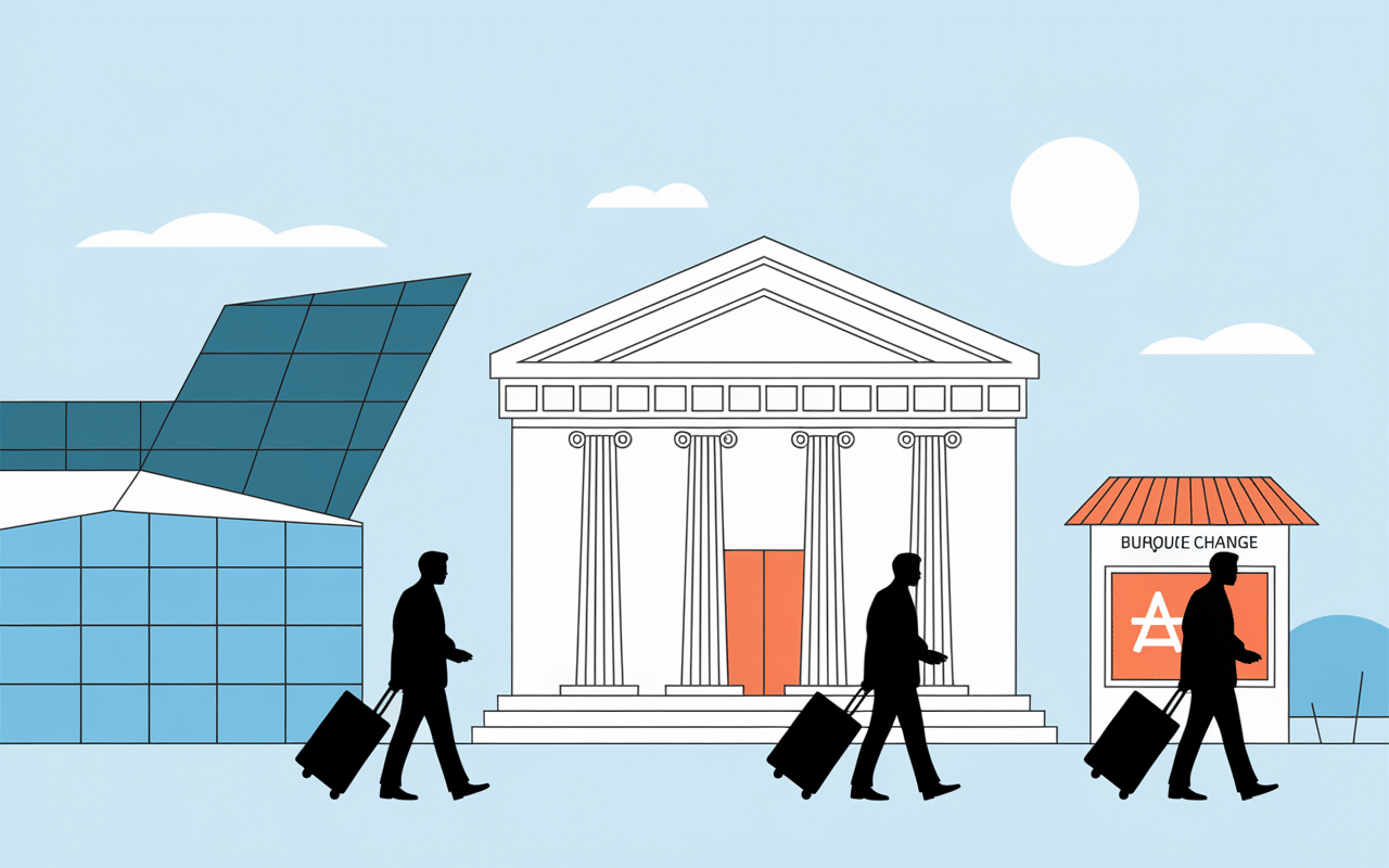 Où changer euro en lek aéroport banque bureau de change silhouettes