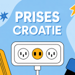 illustration prise croatie sur fond bleu avec icônes de voyage
