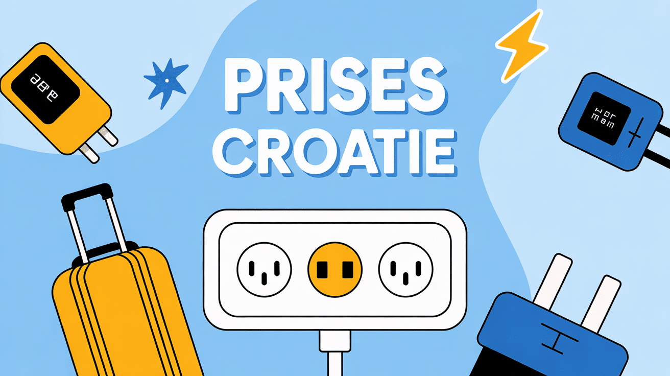 illustration prise croatie sur fond bleu avec icônes de voyage