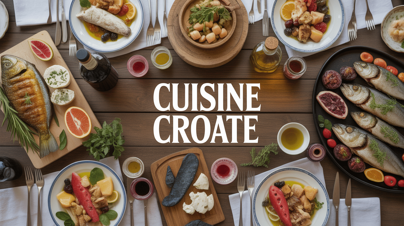 Que manger en Croatie table avec plats typiques et ambiance méditerranéenne