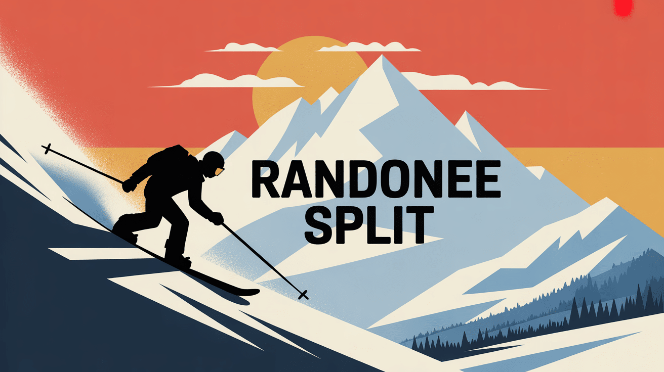 Snowboardeur randonnée split sur crête au lever du soleil