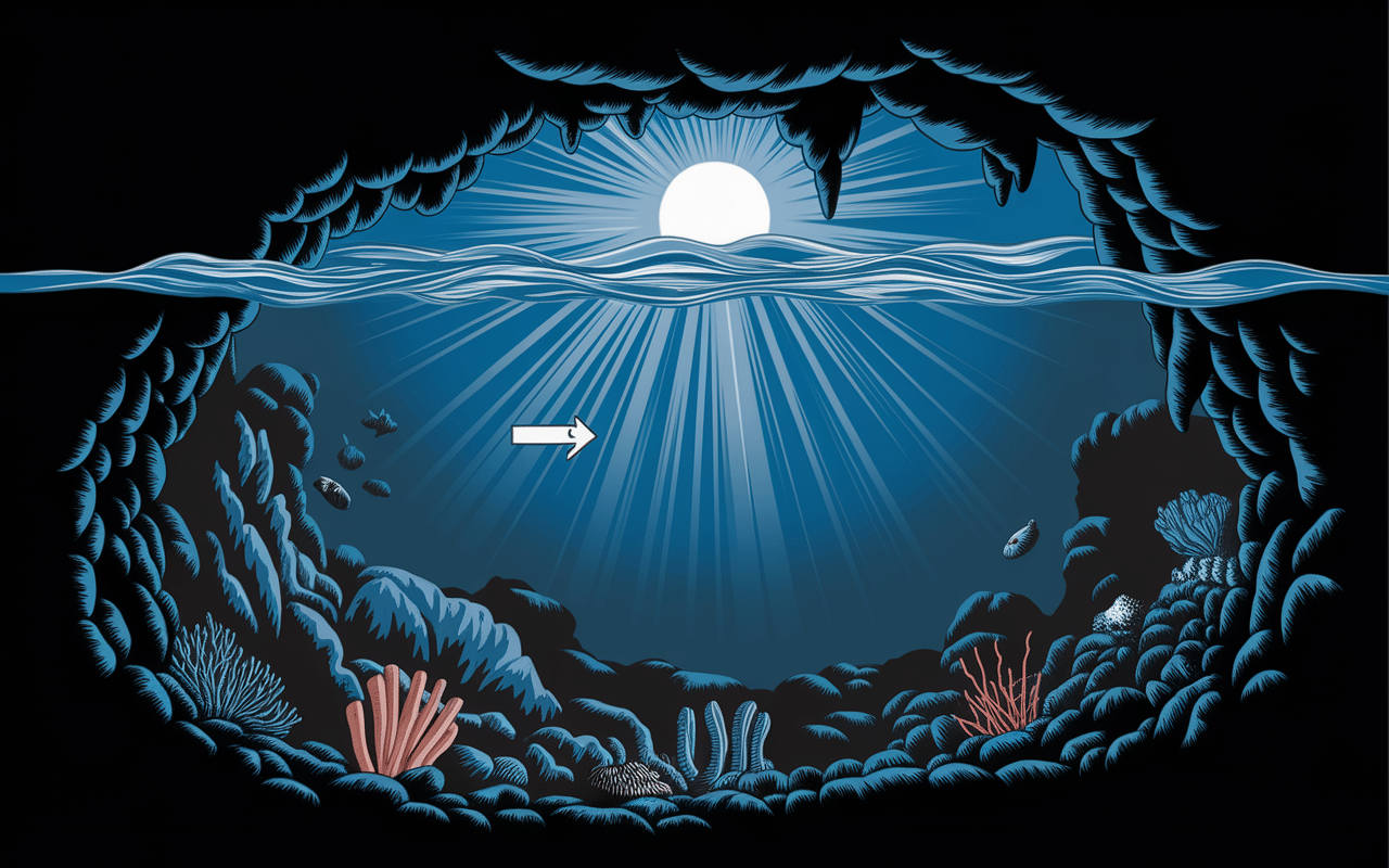 split grotte bleue coupe phénomène lumineux