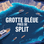 split grotte bleue vue aérienne avec bateaux
