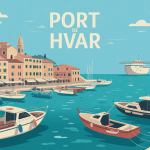 Panorama port Hvar avec bateaux et façades vénitiennes