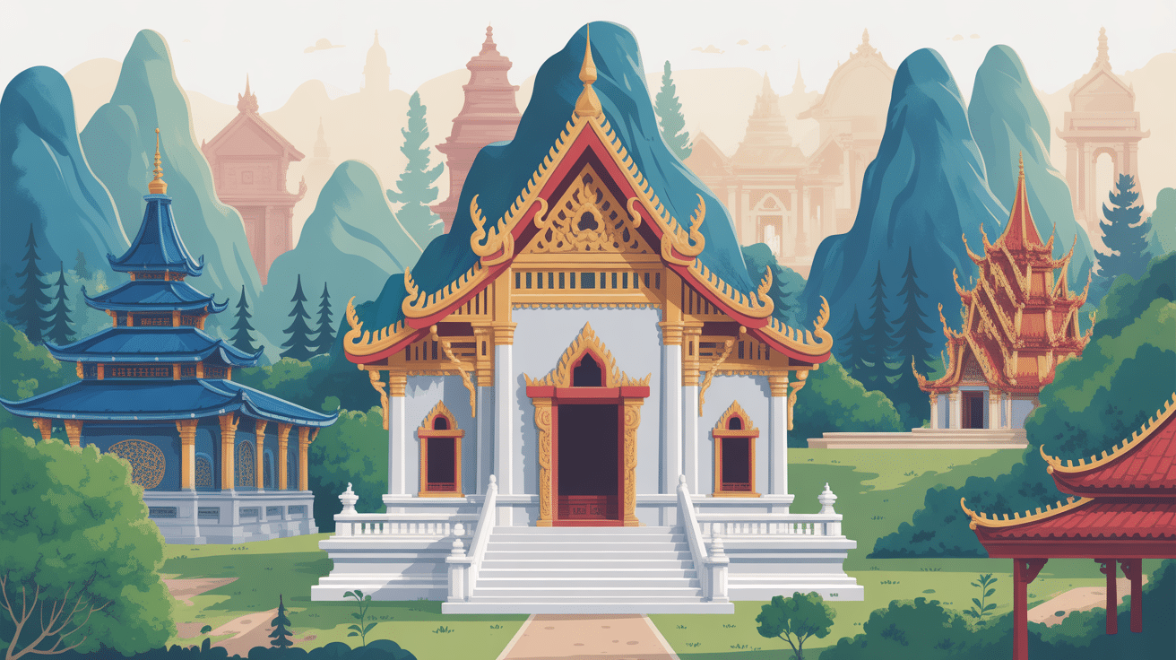 temples blancs et bleus chiang rai vue montagne