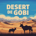 Illustration desert de gobi avec chameaux et dunes
