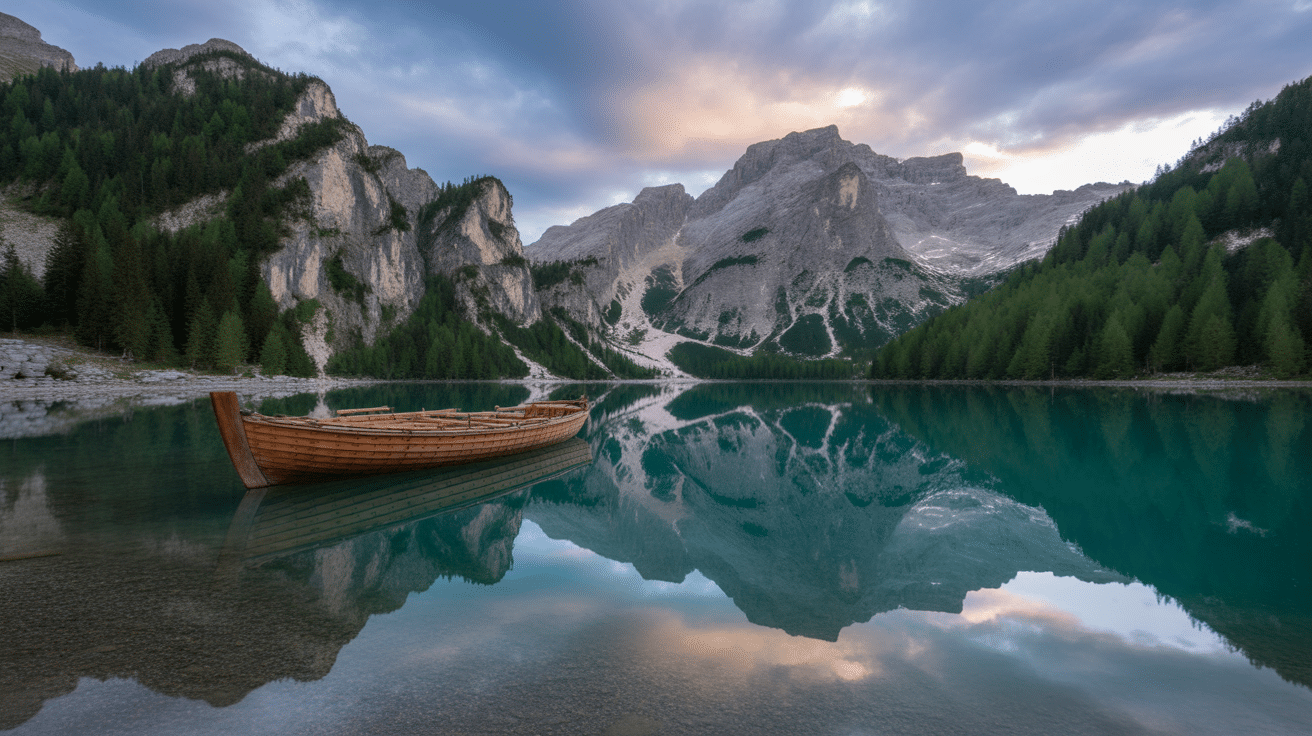 hallstatt lac turquoise montagnes forêt bateau