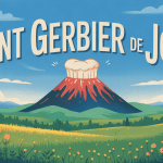 vue stylisée du mont gerbier de jonc avec paysage verdoyant