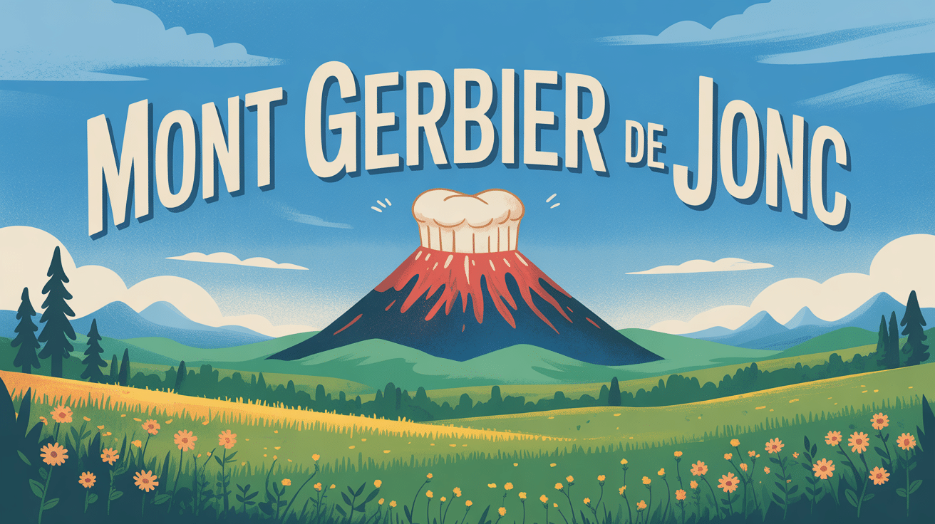 vue stylisée du mont gerbier de jonc avec paysage verdoyant