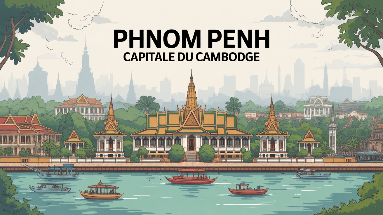 Vue panoramique capitale Cambodge temples fleuve