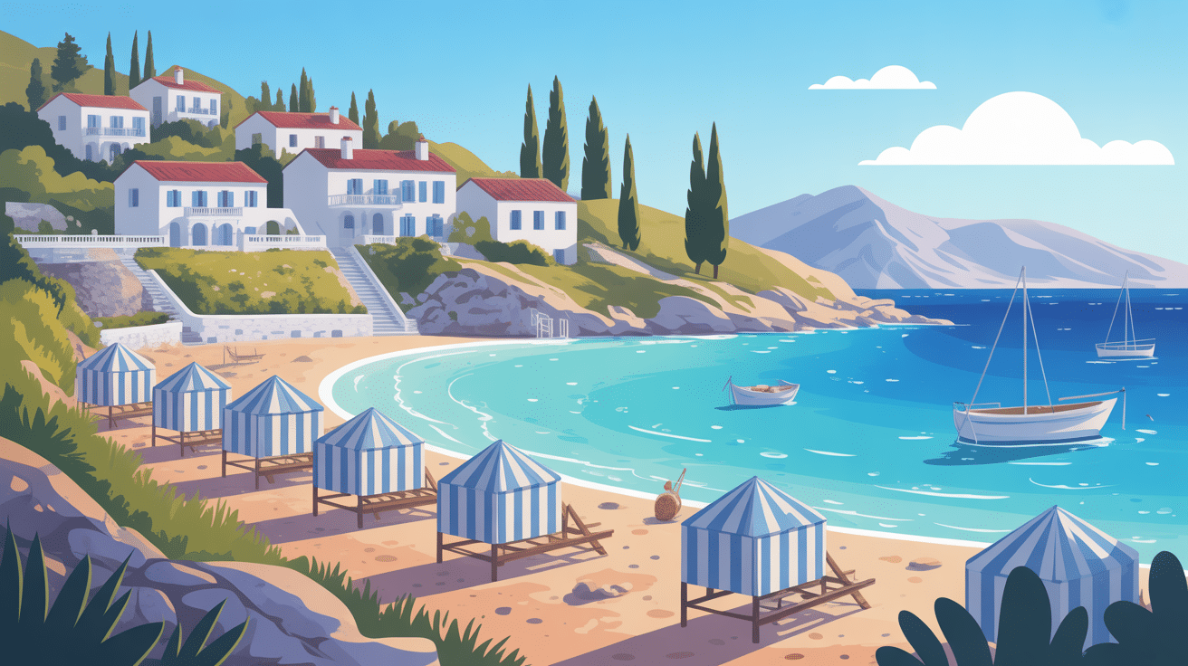 Plage galets village traditionnel skopelos