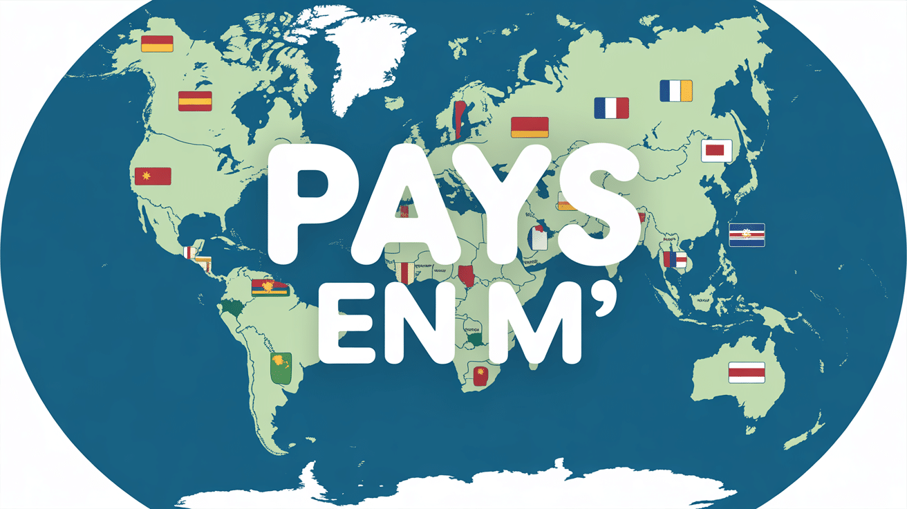 planisphère pays en m avec 18 drapeaux sur continents