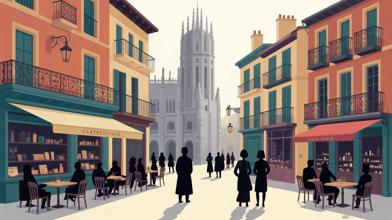 Centre-ville de puigcerda avec tour gothique et boutiques