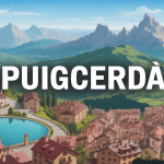 Vue panoramique de puigcerda avec lac et sommets pyrénéens