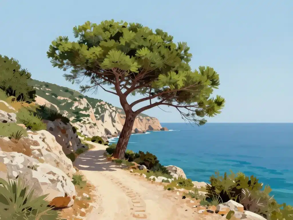 arbre sentier de tire poil illustration sentier côte méditerranéenne