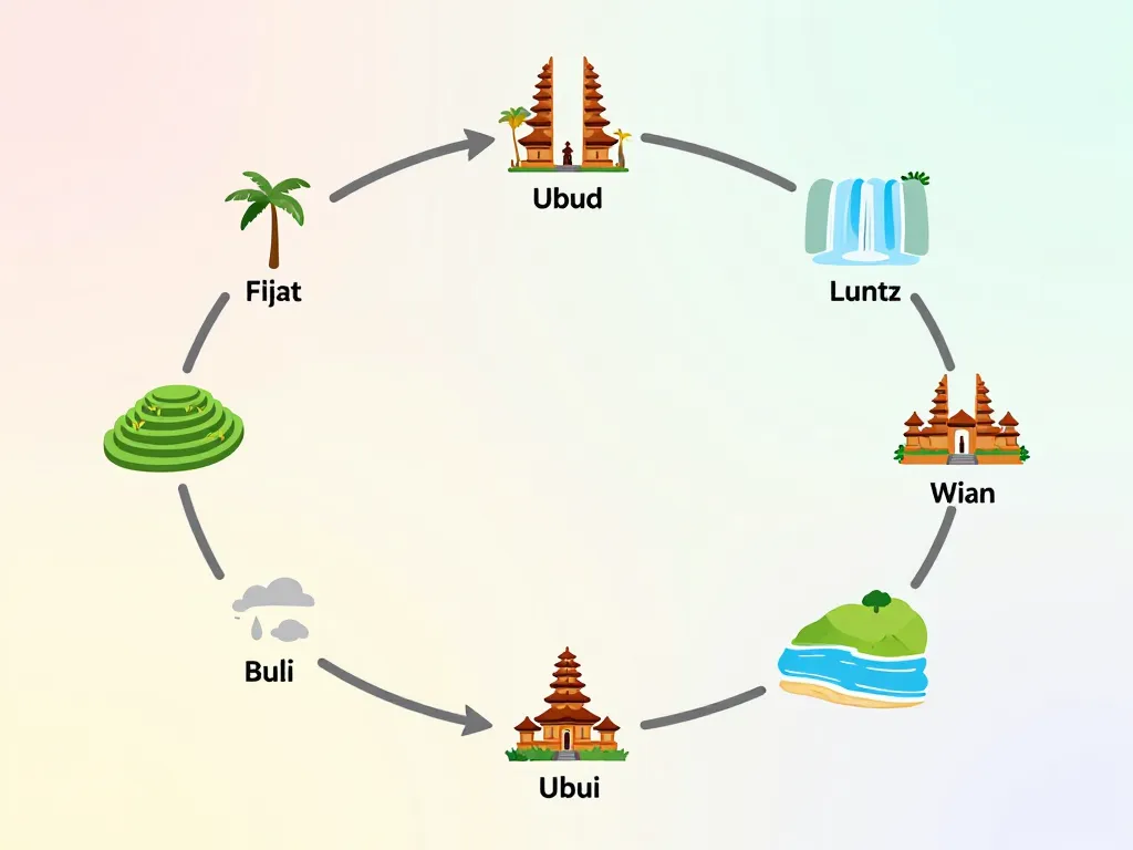 bali itinéraire concept diagramme visuel parcours Ubud plages temples