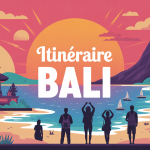 bali itinéraire illustration moderne vectoriel temples rizières plages volcans