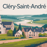Vue globale stylisée de Clery Saint Andre village patrimoine Loire