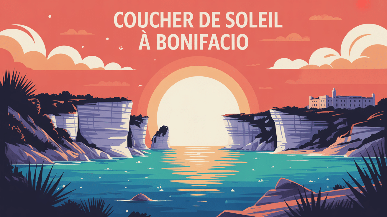 coucher de soleil bonifacio sur les falaises blanches et mer turquoise