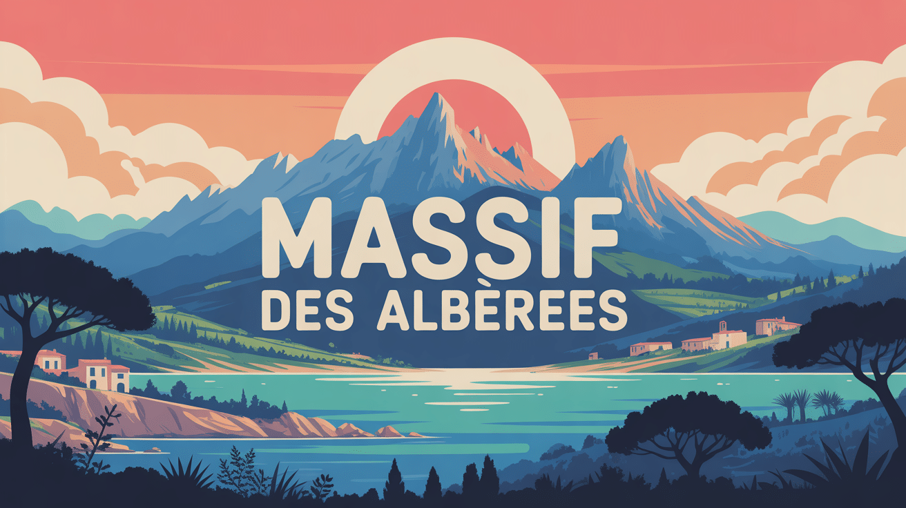 illustration du massif des albères avec mer, montagnes et villages