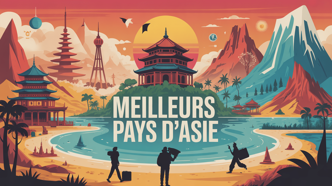 Panorama stylisé pays d'Asie top 7 diversité paysages et cultures