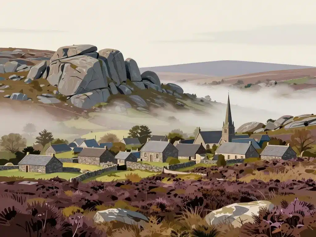 Paysages des monts d'Arrée avec villages typiques