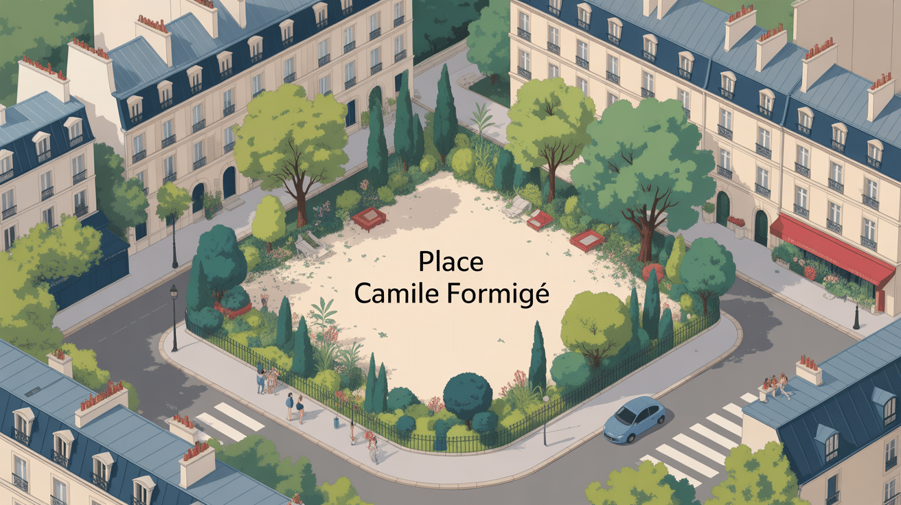 vue stylisée place camille formigé ambiance résidentielle paris 15