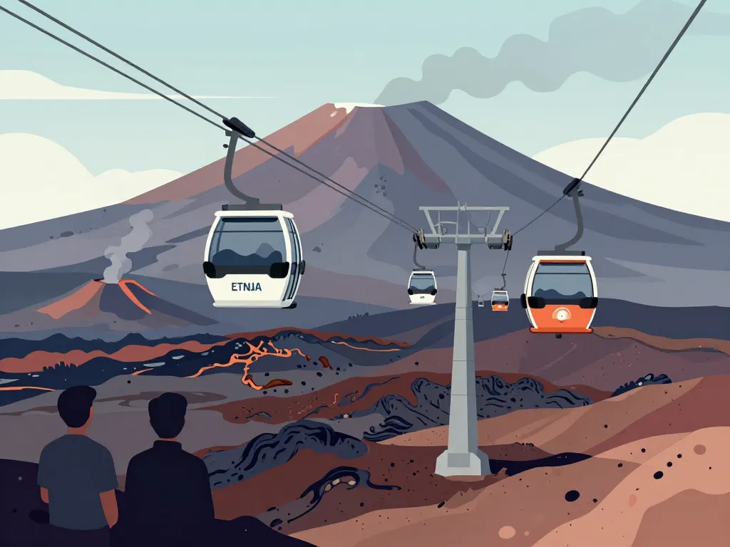 cable car téléphérique etna sur lave