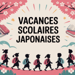 Illustration vacances scolaires japon enfants uniformes cerisiers
