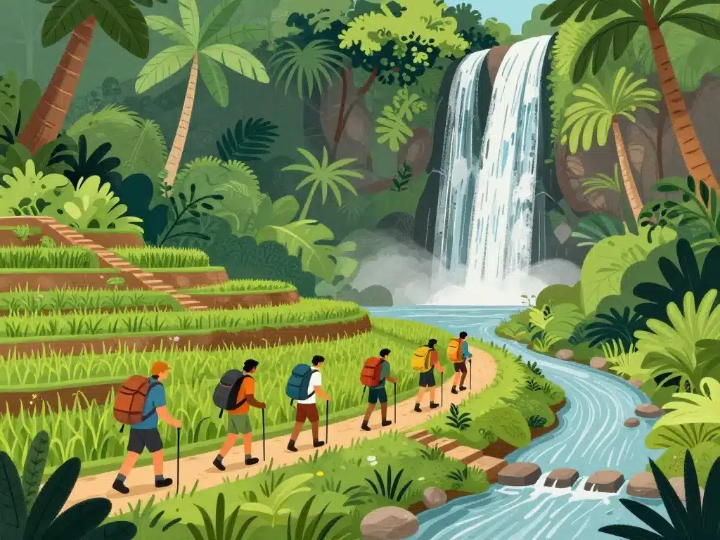 Randonneurs bali sekumpul waterfall marche jungle