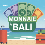 illustration bali monnaie et valise plage