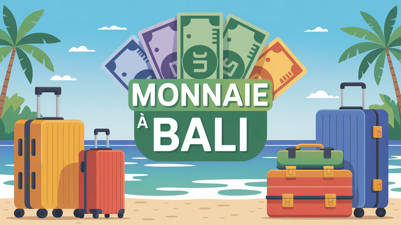 illustration bali monnaie et valise plage