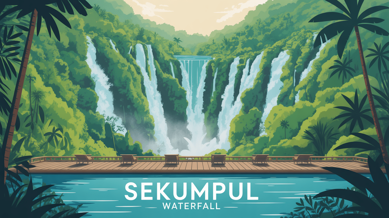 Vue globale bali sekumpul waterfall jungle rizières