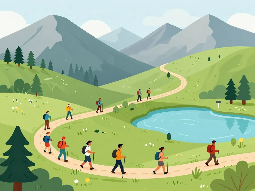 randonneurs près du barrage d'Emosson et sentiers alpins