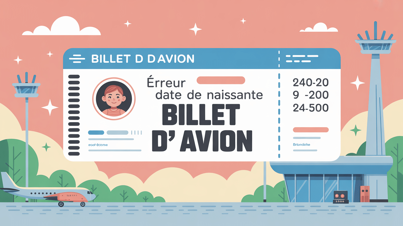 erreur date de naissance billet d'avion illustration vectorielle stylisée