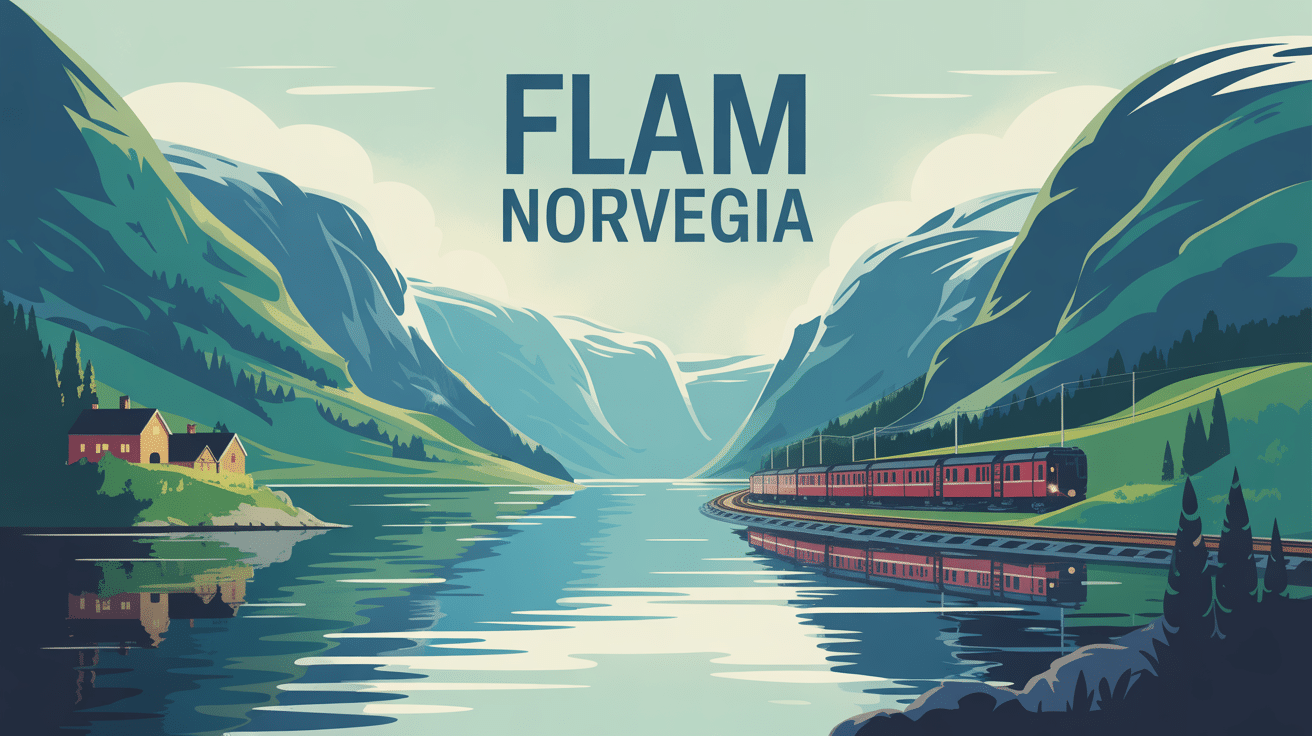 Illustration fjord flam norvegia avec train