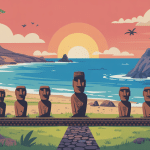 Illustration lumineuse du village Hanga Roa Island sur l’île de Pâques