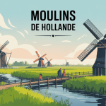 hollande moulin paysage verdoyant canaux et moulins