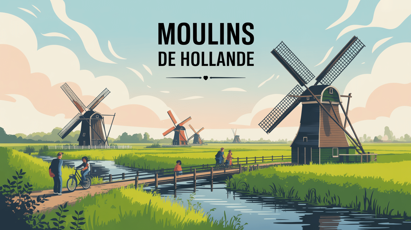 hollande moulin paysage verdoyant canaux et moulins