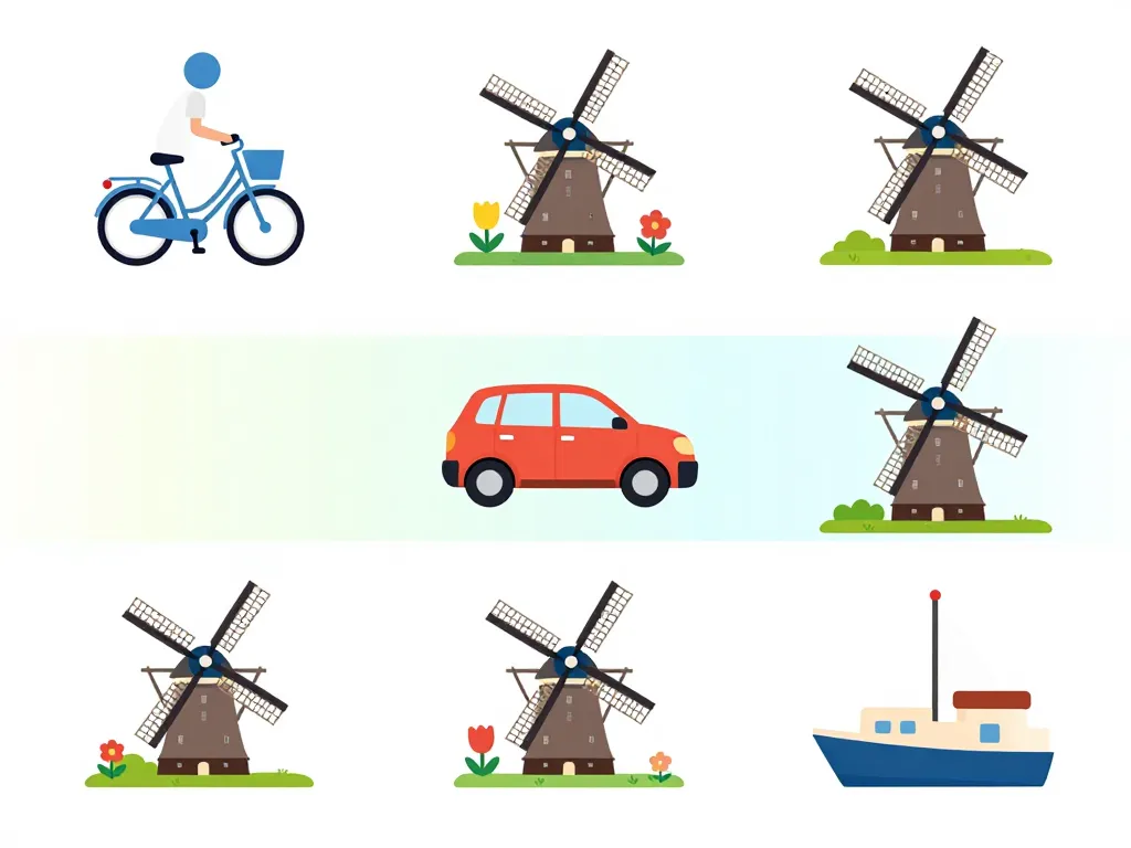 hollande moulin diagramme transport vélo voiture bateau