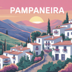Vue illustrée de pampaneira au crépuscule montagnes maisons blanches