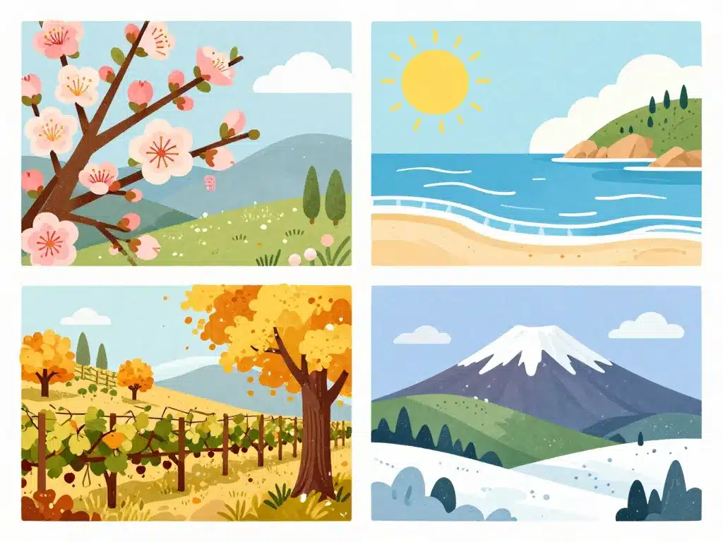 Illustration Sicile printemps été automne hiver