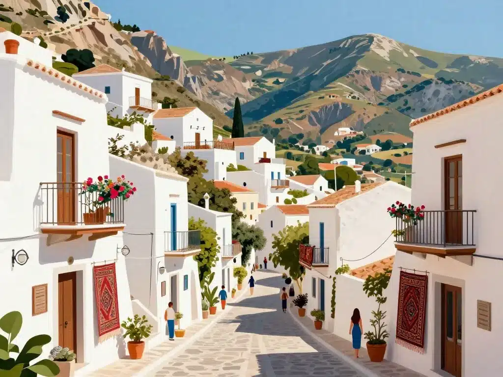 Ruelles fleurs boutiques artisanat pampaneira à pied