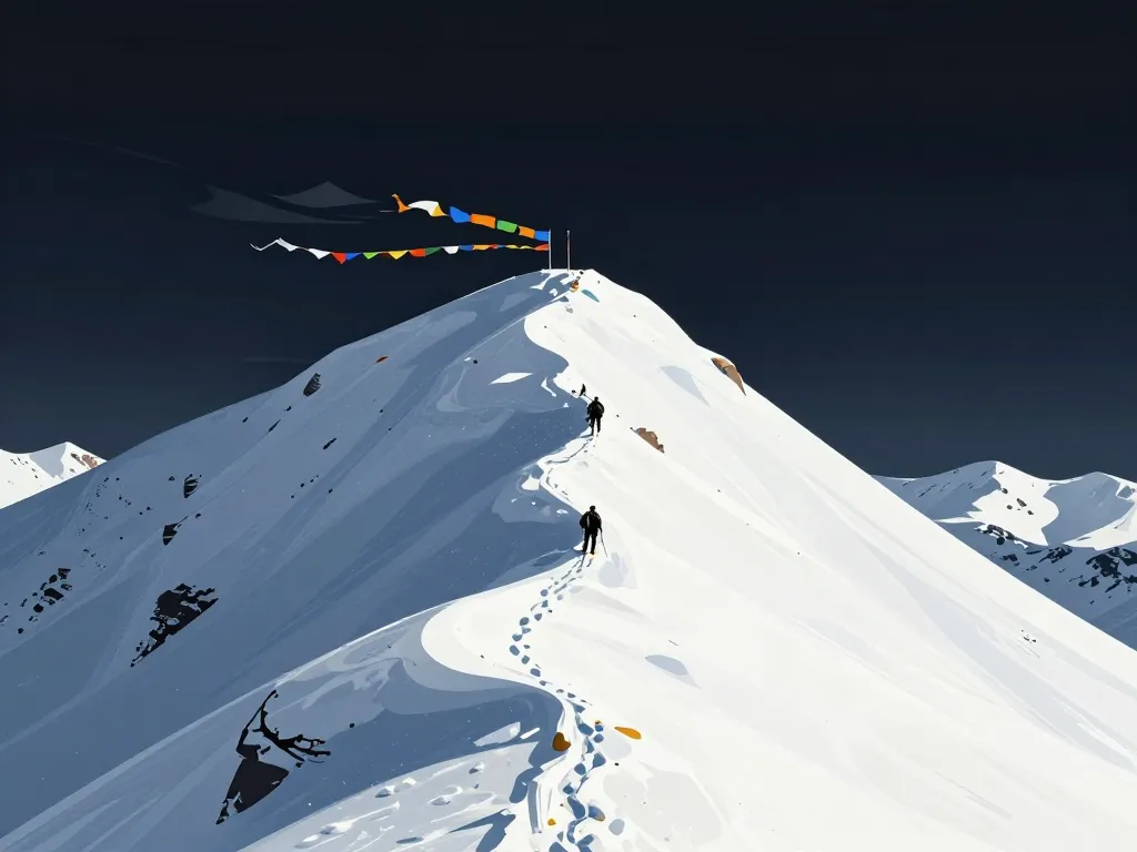 sommet everest photo crête neigeuse alpinistes drapeaux