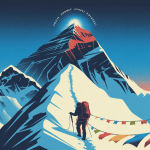 illustration stylisée sommet everest photo drapeaux alpinistes