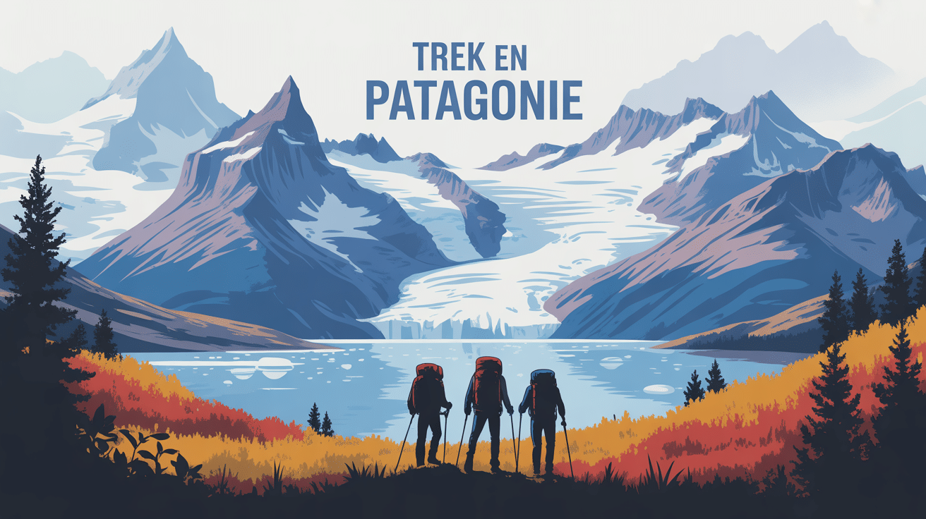 illustration trekking trek en patagonie montagnes glaciers