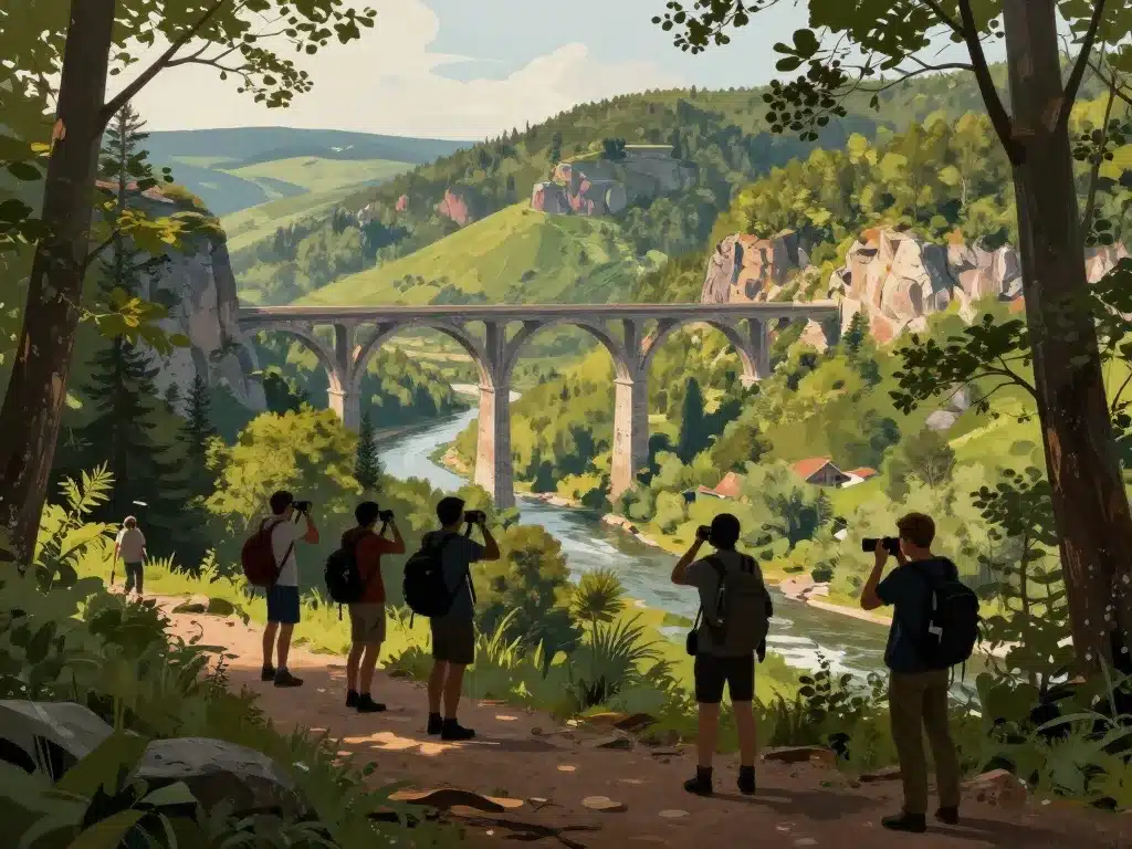 vue randonneur viaduc de cize paysage ain