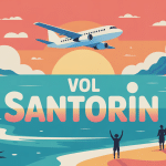 vol santorin avion mer turquoise illustration